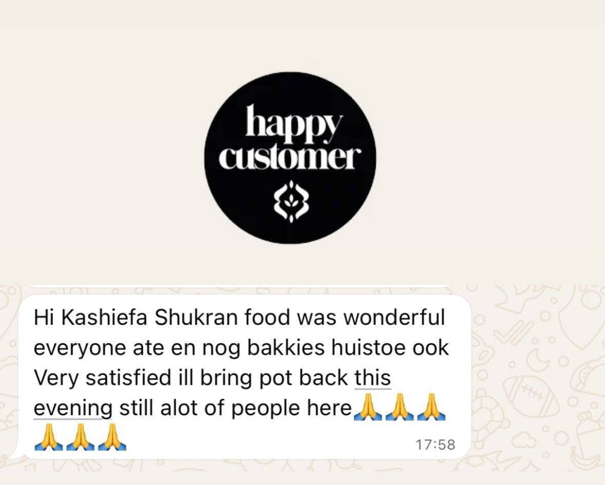 Customer feedback saying the food was wonderful