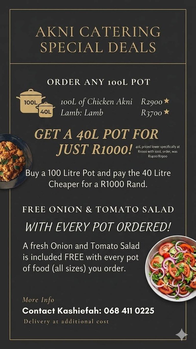 K Foods Akni catering special deal flyer